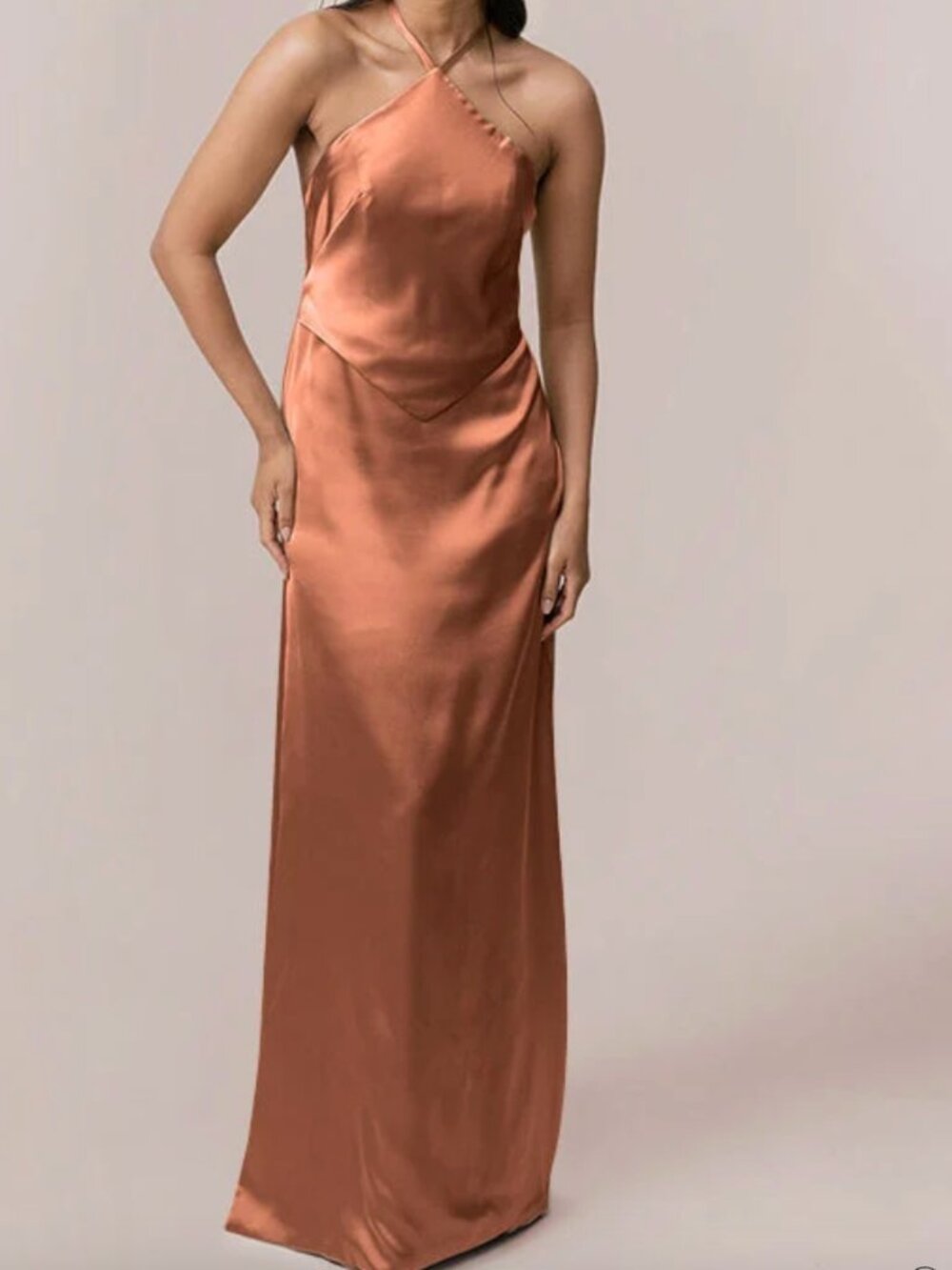 NWT Revelry Everly Satin Dress Copper Size 4 Petite Maxi Brand New